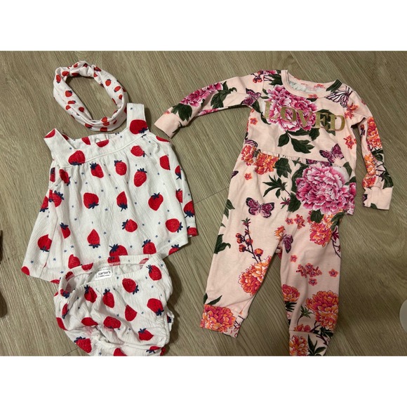 Baby Girl Outfit Set Carter's Strawberry Lemon Floral 0 3 Months 5 outfit Bundle - Picture 3 of 11